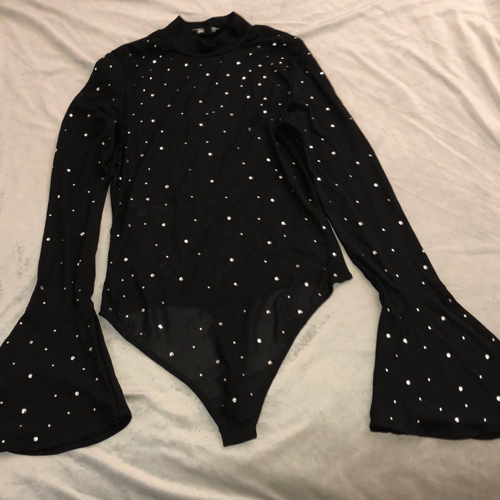 Sheer bodysuit with rhinestone design